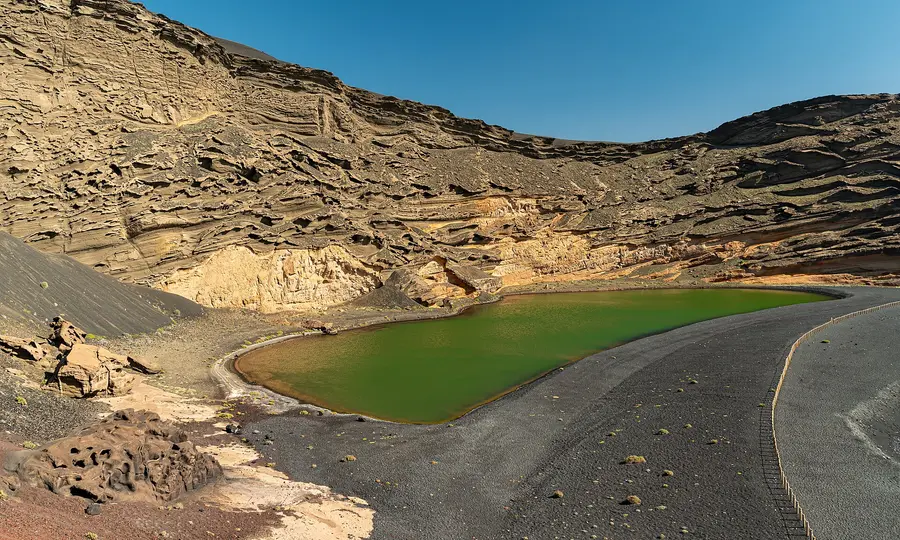 Green lagoon of Charco de los Clicos at El Golfo, Lanzarote