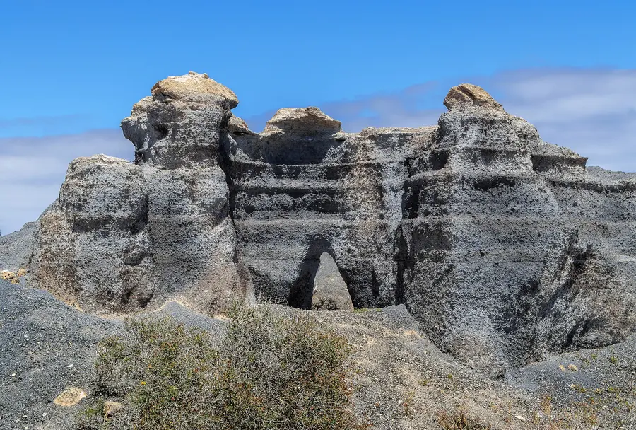 Erosion of tephra layers, between Teseguite and Guatiza, Lanzarote, Canary Islands, Spain.