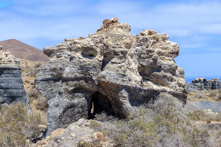 Erosion of tephra layers, between Teseguite and Guatiza, Lanzarote, Canary Islands, Spain.