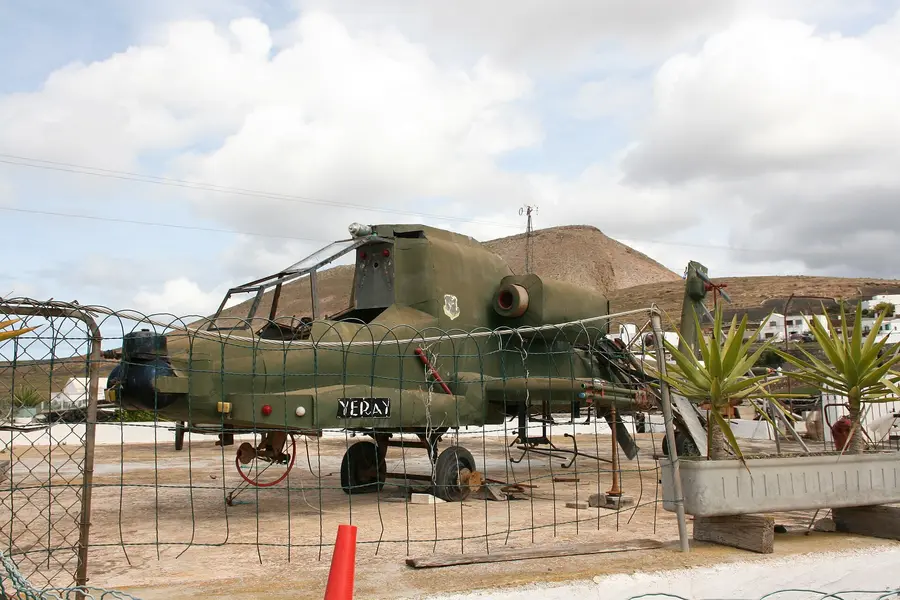 Military helicopter on display in Las Casitas, Yaiza, Lanzarote